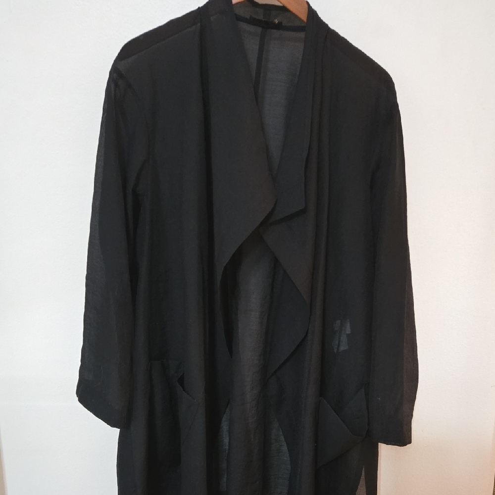 Donna Karan Sheer Black Duster With Pockets
